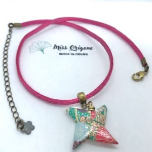 Collier fuchsia et bronze origami ETOILE