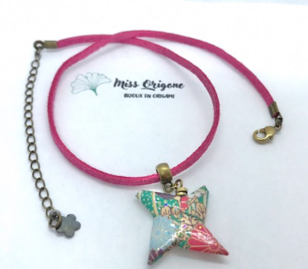 Collier fuchsia et bronze origami ETOILE