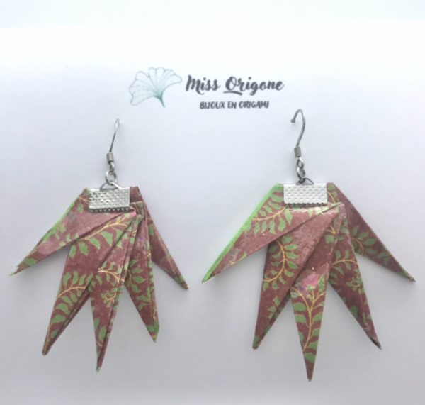 Boucles d’oreilles argentées origami ERABLE
