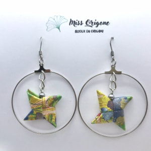 Boucles d’oreilles créoles argentées origami ETOILE