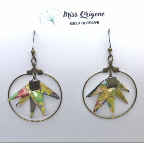 Boucles d’oreilles créoles bronze origami ERABLE