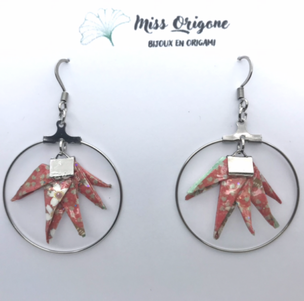 Boucles d’oreilles créoles argentées origami  ERABLE
