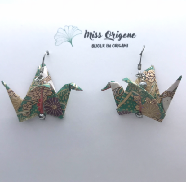 Boucle d’oreilles argentées origami GRUE