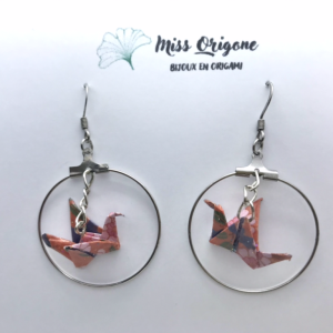 Boucles d’oreilles créoles argentées origami GRUE
