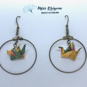 Boucles d’oreilles créoles bronze origami GRUE
