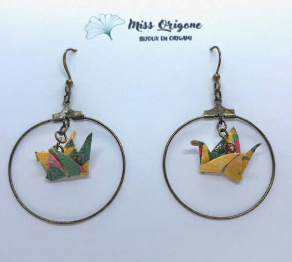 Boucles d’oreilles créoles bronze origami GRUE