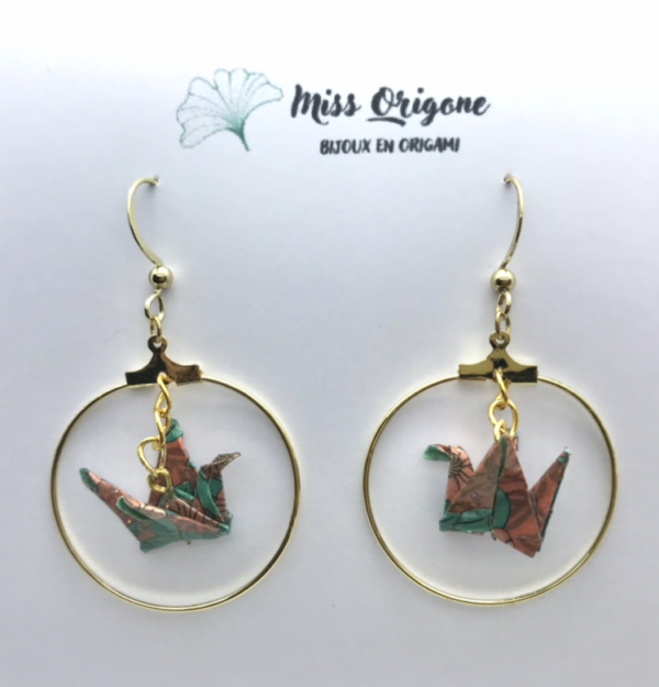 Boucles d’oreilles créoles dorées origami GRUE