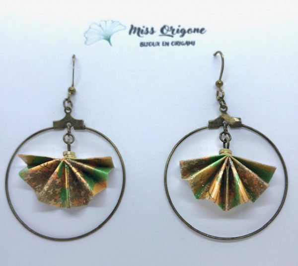 Boucles d’oreilles créoles bronze origami PAON