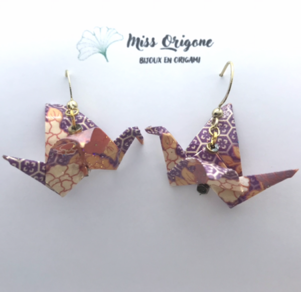 Boucles d’oreilles dorées origami GRUE