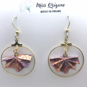 Boucles d’oreilles créoles dorées origami PAON