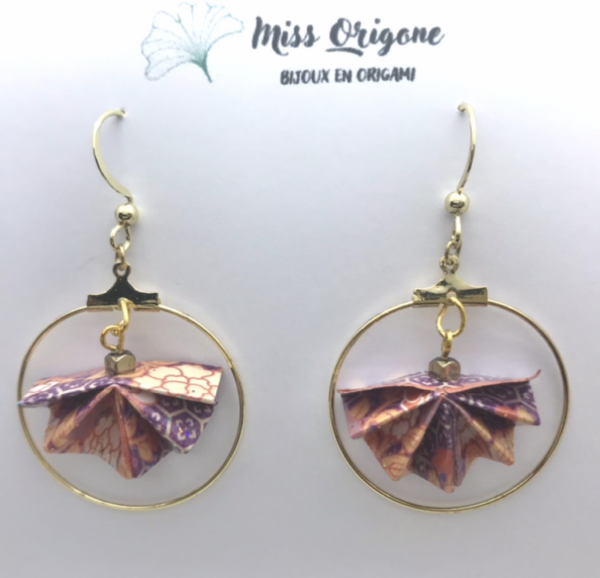 Boucles d’oreilles créoles dorées origami PAON