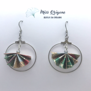 Boucles d’oreilles créoles argentées origami PAON