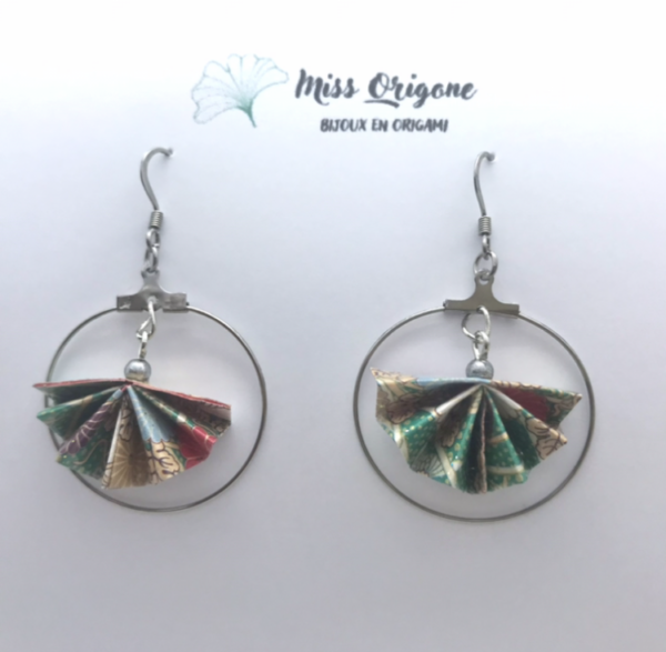 Boucles d’oreilles créoles argentées origami PAON