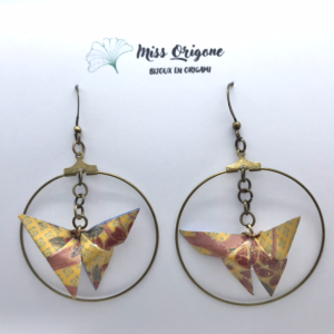 Boucles d’oreilles créoles bronze origami PAPILLON
