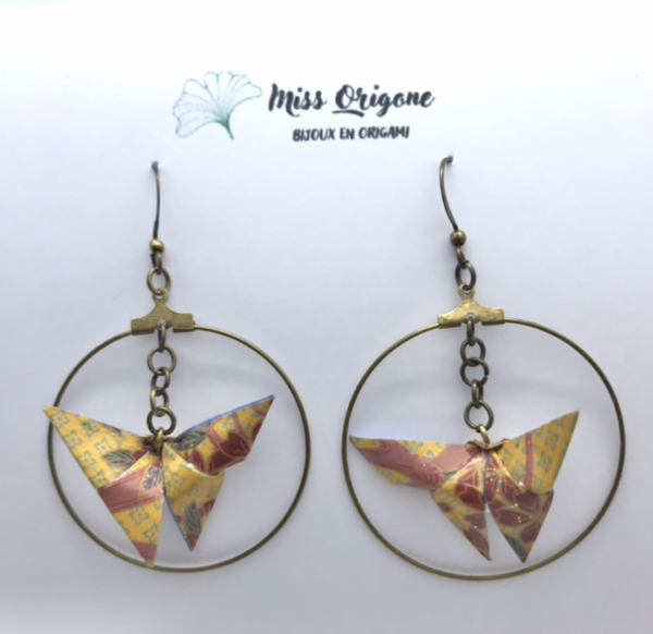 Boucles d’oreilles créoles bronze origami PAPILLON