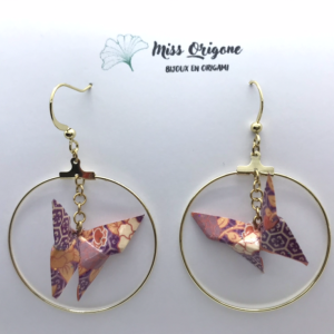 Boucles d’oreilles créoles dorées origami PAPILLON