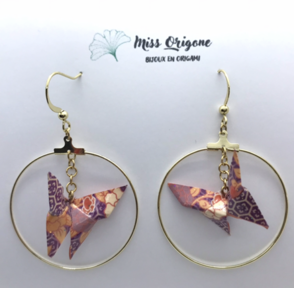 Boucles d’oreilles créoles dorées origami PAPILLON