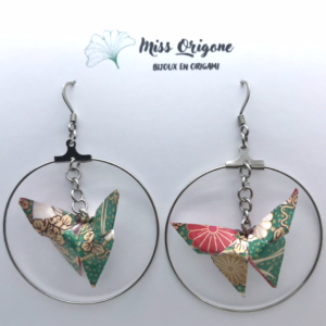 Boucles d’oreilles créoles argentées origami PAPILLON