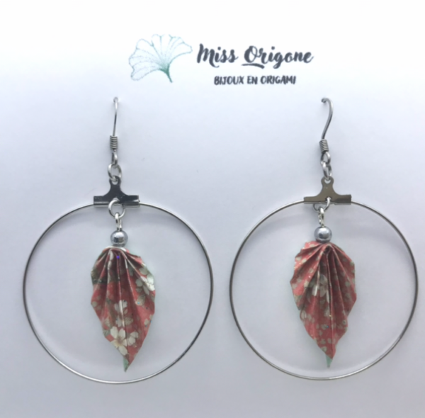 Boucles d’oreilles créole argentée origami PLUME