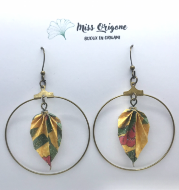 Boucles d’oreilles créole bronze origami PLUME