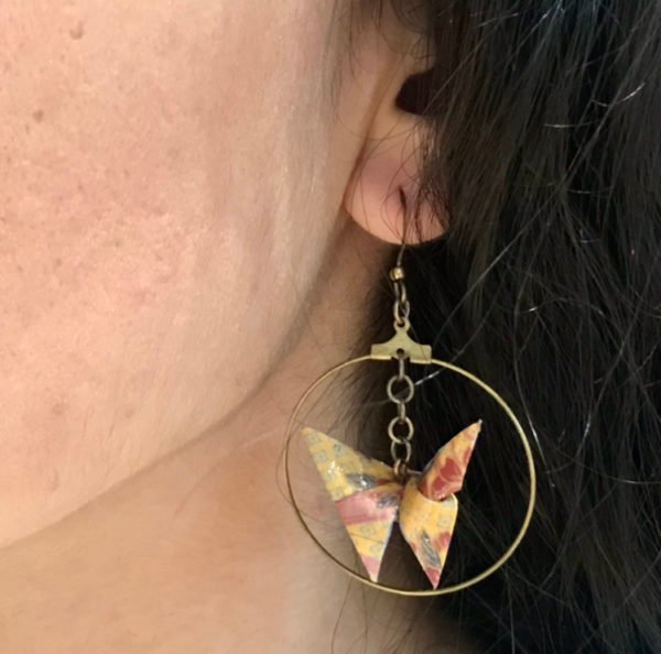 Boucles d’oreilles créoles bronze origami PAPILLON