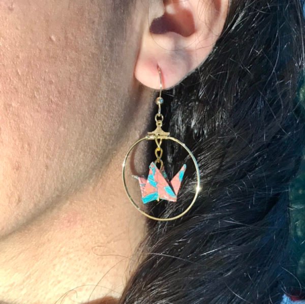 Boucles d’oreilles créoles dorées origami GRUE