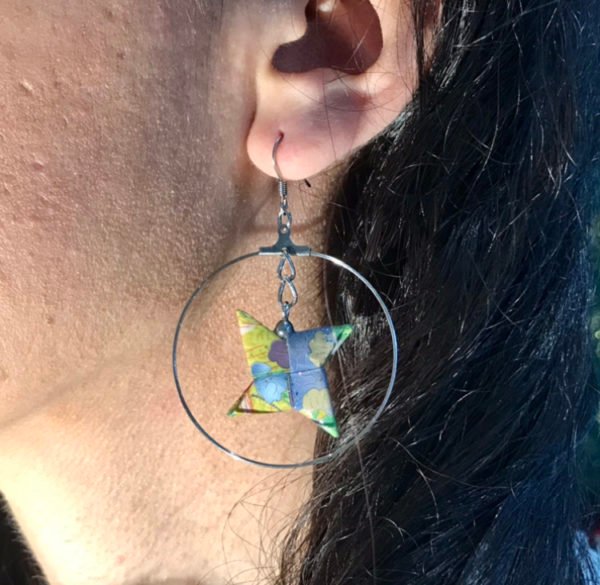 Boucles d’oreilles créoles argentées origami ETOILE