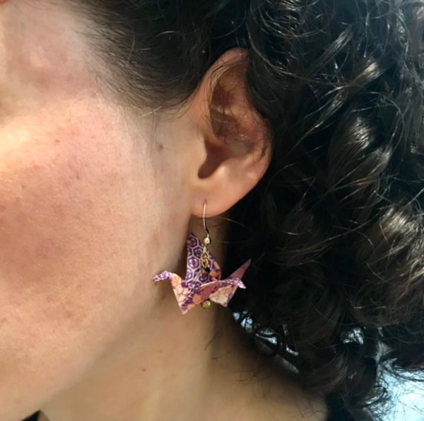 Boucles d’oreilles dorées origami GRUE