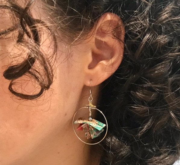 Boucles d’oreilles créoles argentées origami PAON