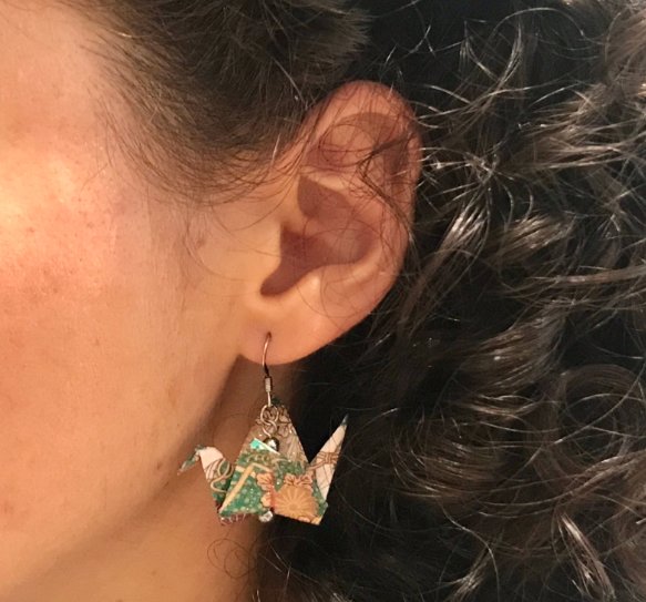 Boucle d’oreilles argentées origami GRUE