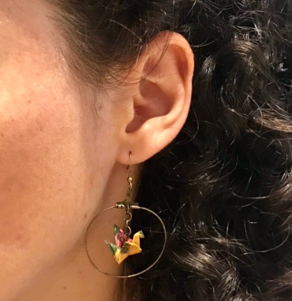 Boucles d’oreilles créoles bronze origami GRUE
