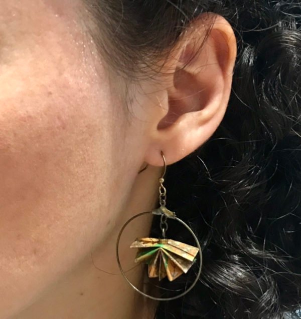 Boucles d’oreilles créoles bronze origami PAON