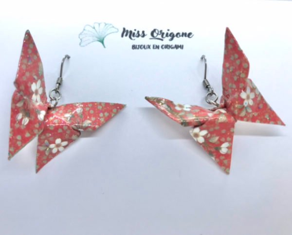 Boucles d’oreilles argentées origami PAPILLON