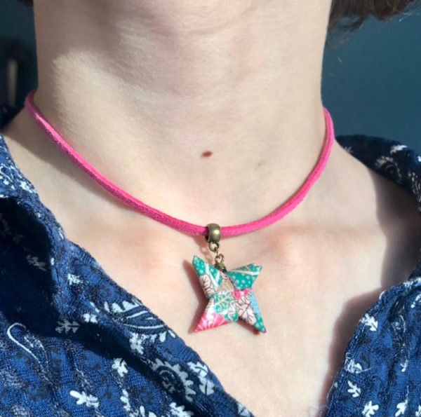 Collier fuchsia et bronze origami ETOILE