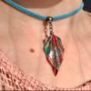 Collier bleu ciel et argenté origami PLUME