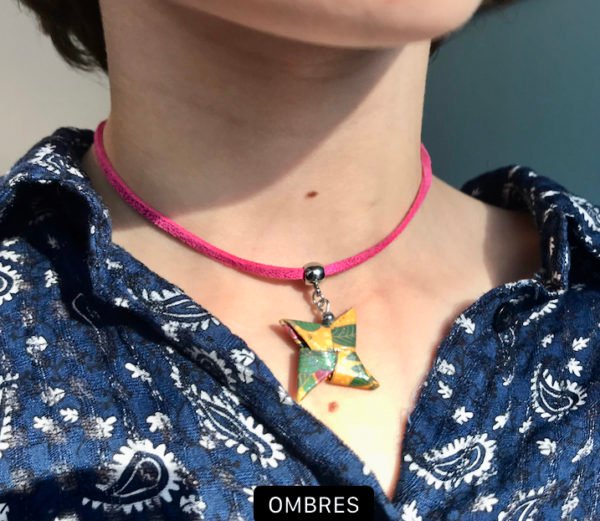 Collier fuchsia et argenté origami ETOILE