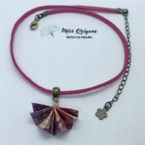 Collier fuchsia et bronze origami PAON