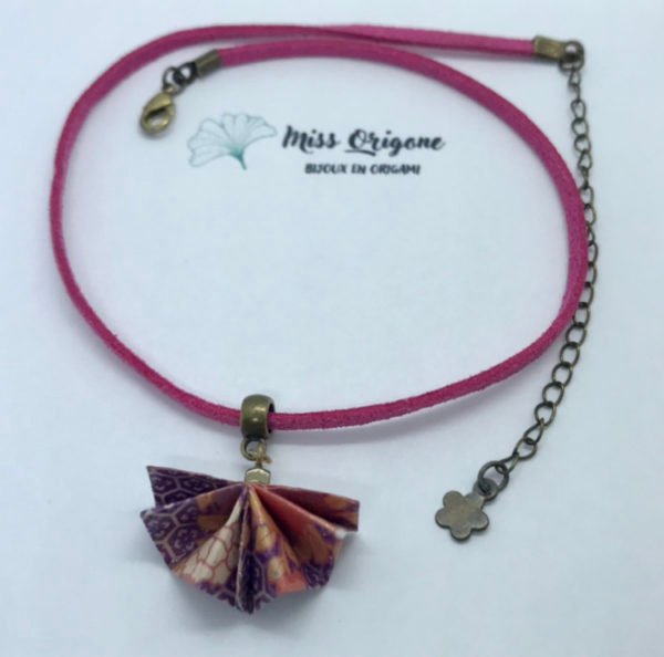 Collier fuchsia et bronze origami PAON