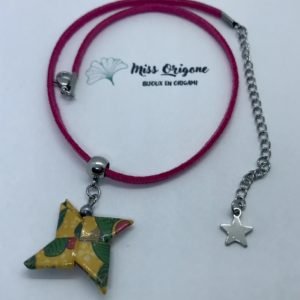 Collier fuchsia et argenté origami ETOILE