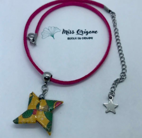 Collier fuchsia et argenté origami ETOILE