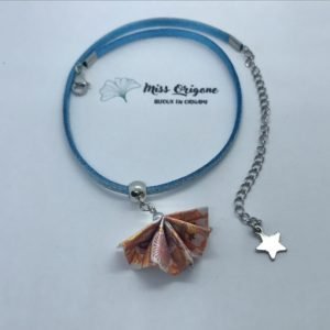 Collier bleu ciel et argenté origami PAON