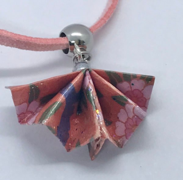 Collier rose et argenté origami PAON