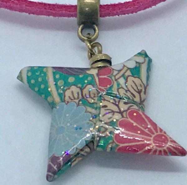 Collier fuchsia et bronze origami ETOILE