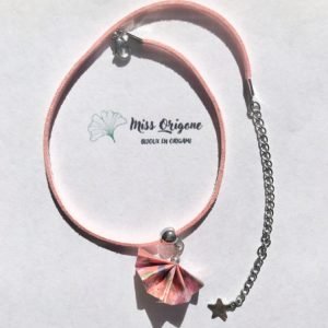 Collier rose et argenté origami PAON