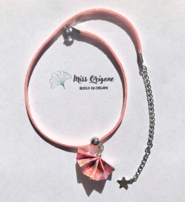 Collier rose et argenté origami PAON