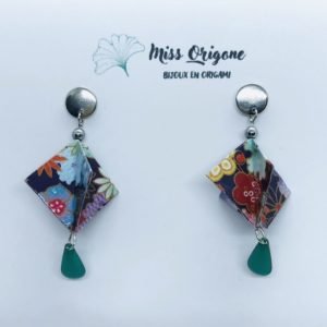 Boucles d’oreilles KARO argent breloque verte