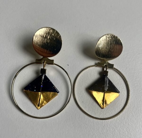 Boucles d’oreilles créole CARRE NOIR ET OR