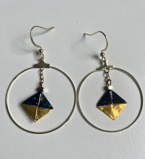Boucles d’oreilles créole CARRE NOIR ET OR