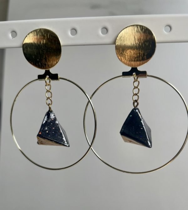Boucles d’oreilles créole TRIANGLE NOIR ET OR